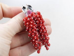 chileart biżuteria autorska czerwony koral srebro grono kolczyki